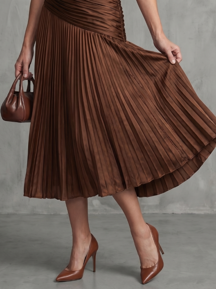 Theodora | Robe Midi Rayée à Taille Plissée