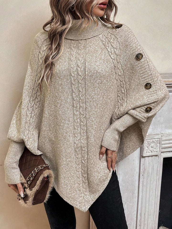 Alexis | Pull Poncho à Col Montant et Manches Chauve-Souris en Maille Torsadée