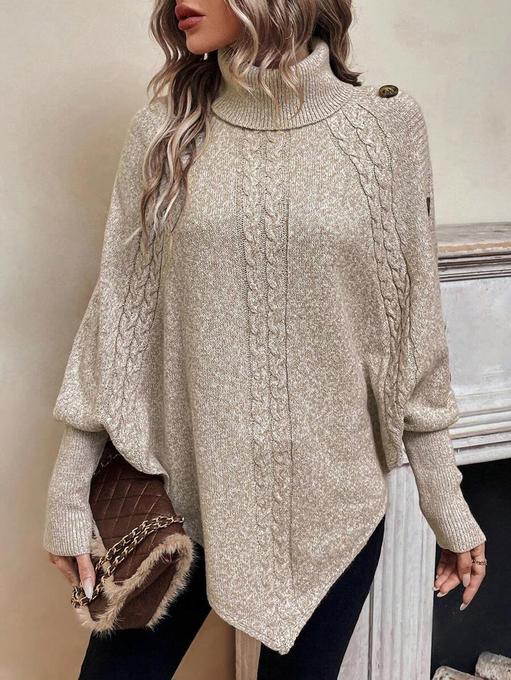 Alexis | Pull Poncho à Col Montant et Manches Chauve-Souris en Maille Torsadée