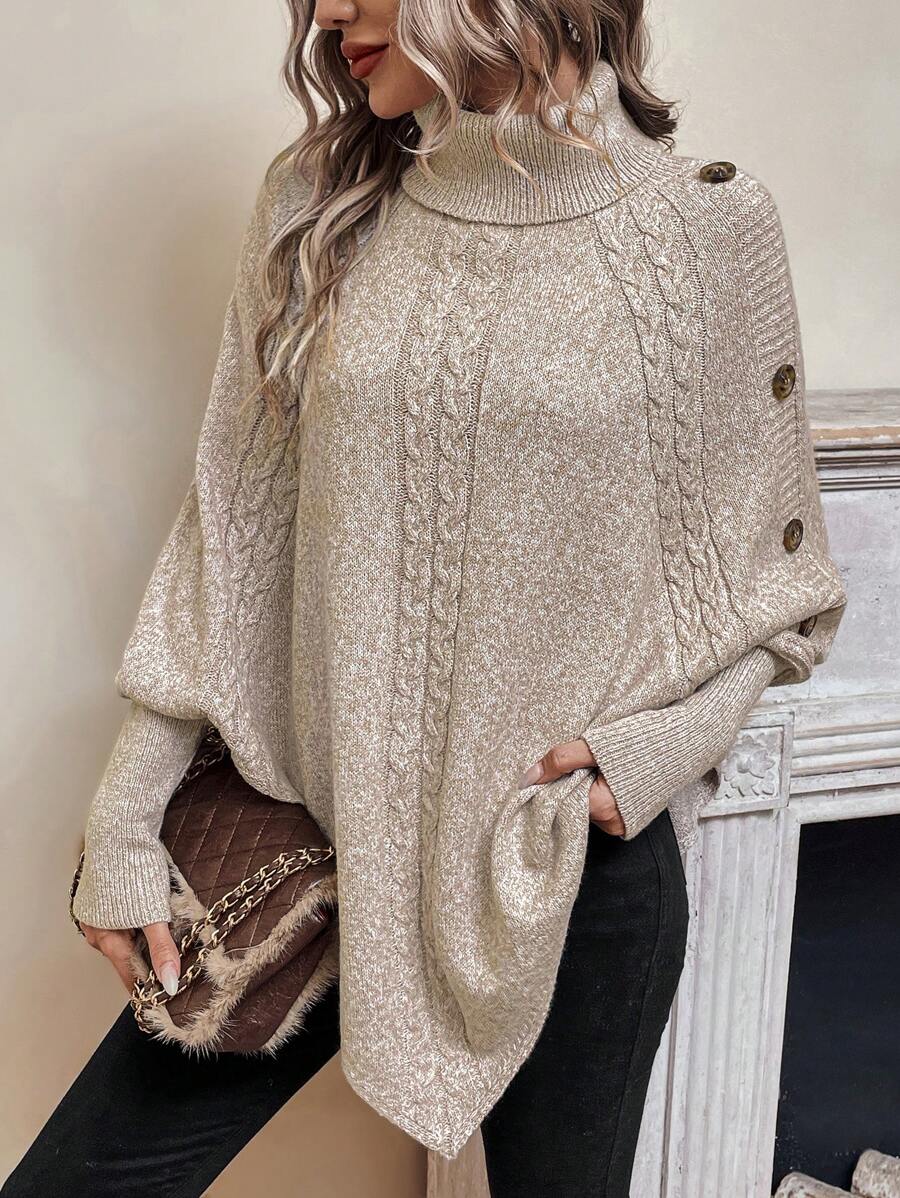 Alexis | Pull Poncho à Col Montant et Manches Chauve-Souris en Maille Torsadée