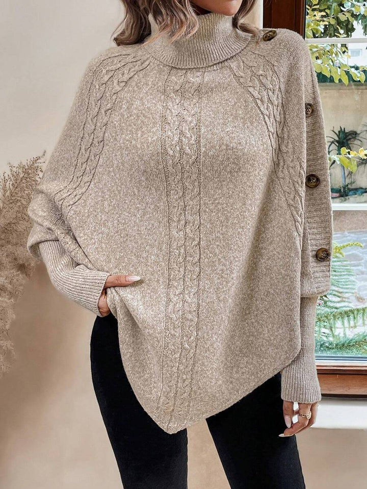 Alexis | Pull Poncho à Col Montant et Manches Chauve-Souris en Maille Torsadée