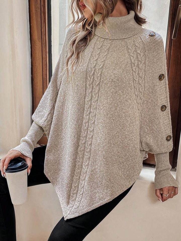 Alexis | Pull Poncho à Col Montant et Manches Chauve-Souris en Maille Torsadée