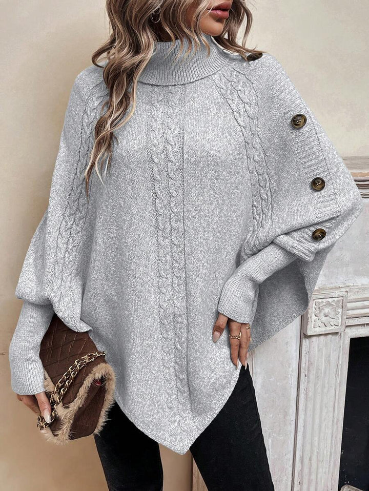 Alexis | Pull Poncho à Col Montant et Manches Chauve-Souris en Maille Torsadée