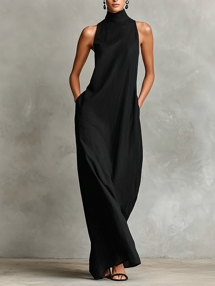 Chrissy | Robe Longue Minimaliste à Col Montant