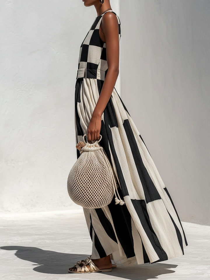 Audrey | Robe Longue Sans Manches à Empiècements Contrastés