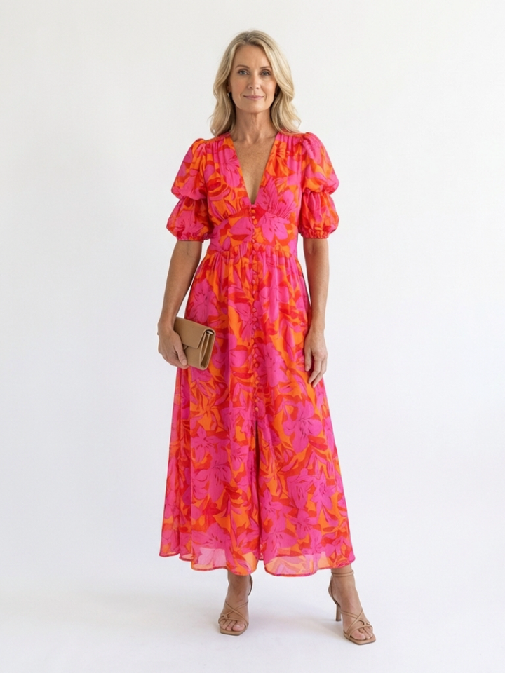 Maison Élise | Robe Midi à Manches Bouffantes Willow