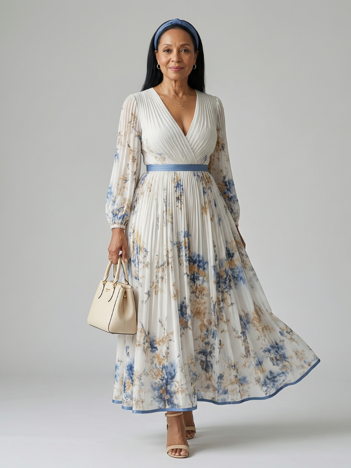Maison Élise | Robe Midi Plissée à Enveloppe Rielle