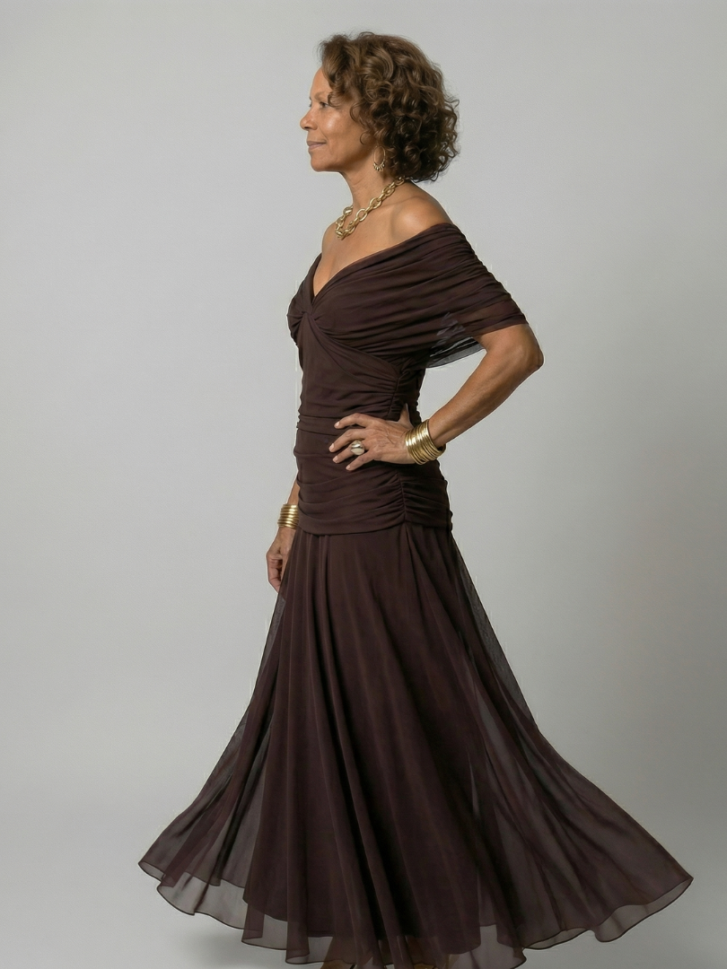Maison Élise | Robe Midi Décontractée à Épaules Dénudées Calen