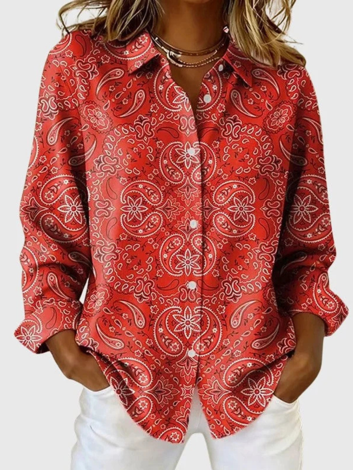 Joanna | Blouse Boutonnée à Motif Cachemire