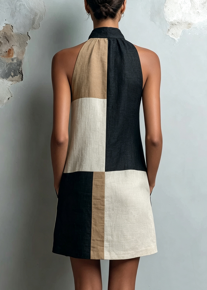Sabrina | Robe Courte Color Block à Col Halter