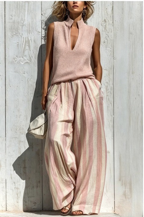 Ensemble Débardeur et Pantalon Ample Rayé