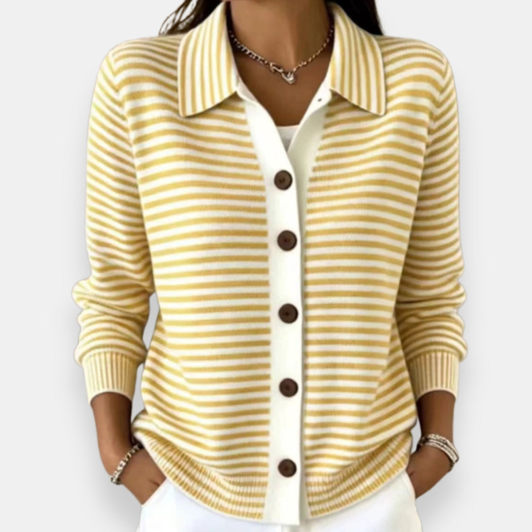 Richelle | Cardigan Rayé en Coton – Jaune