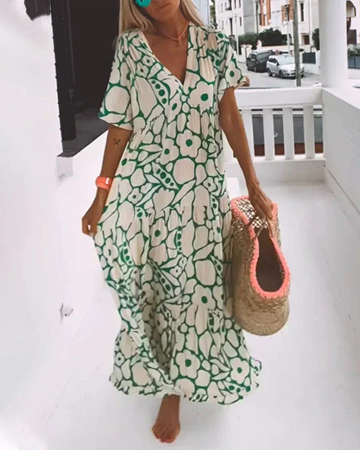 Christine | Robe Longue d'Été Fluide à Motif Graphique
