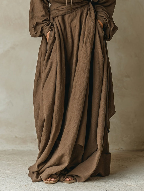 Robe Longue Ample à Capuche Marron