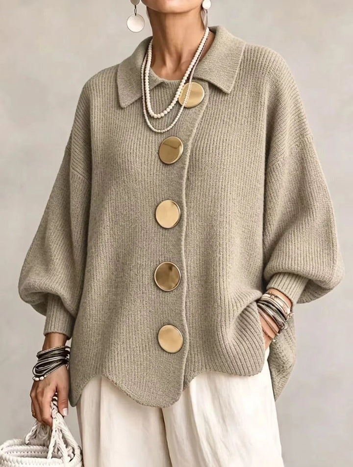 Karina | Cardigan Oversize à Col et Boutons – Kaki