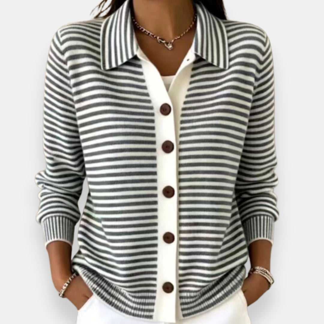 Richelle | Cardigan Rayé en Coton – Noir