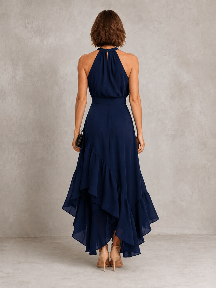 Chloé | Robe à Col Halter et Ourlet Volanté