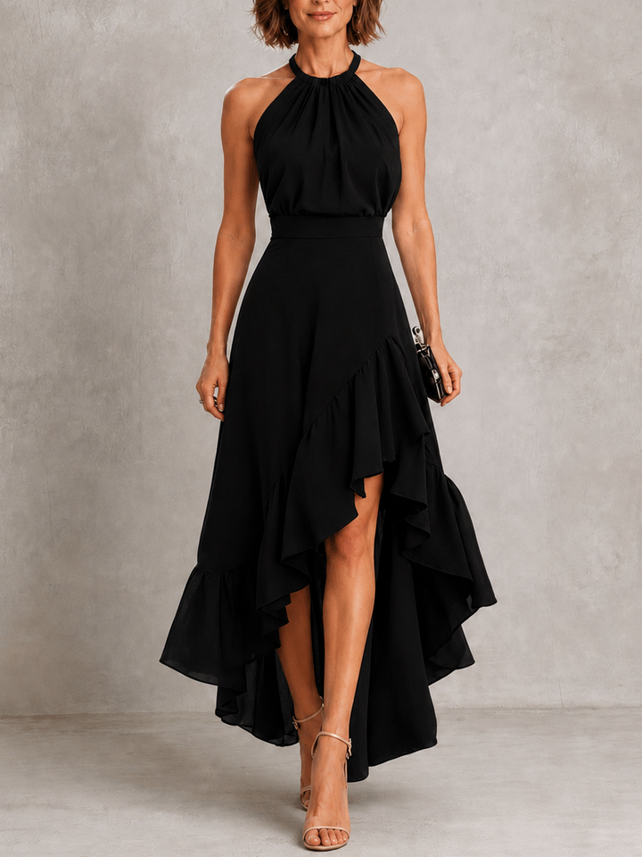 Chloé | Robe à Col Halter et Ourlet Volanté
