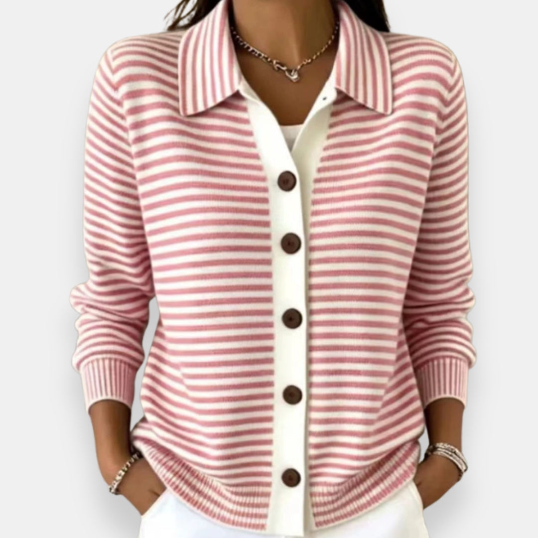 Richelle | Cardigan Rayé en Coton – Rose