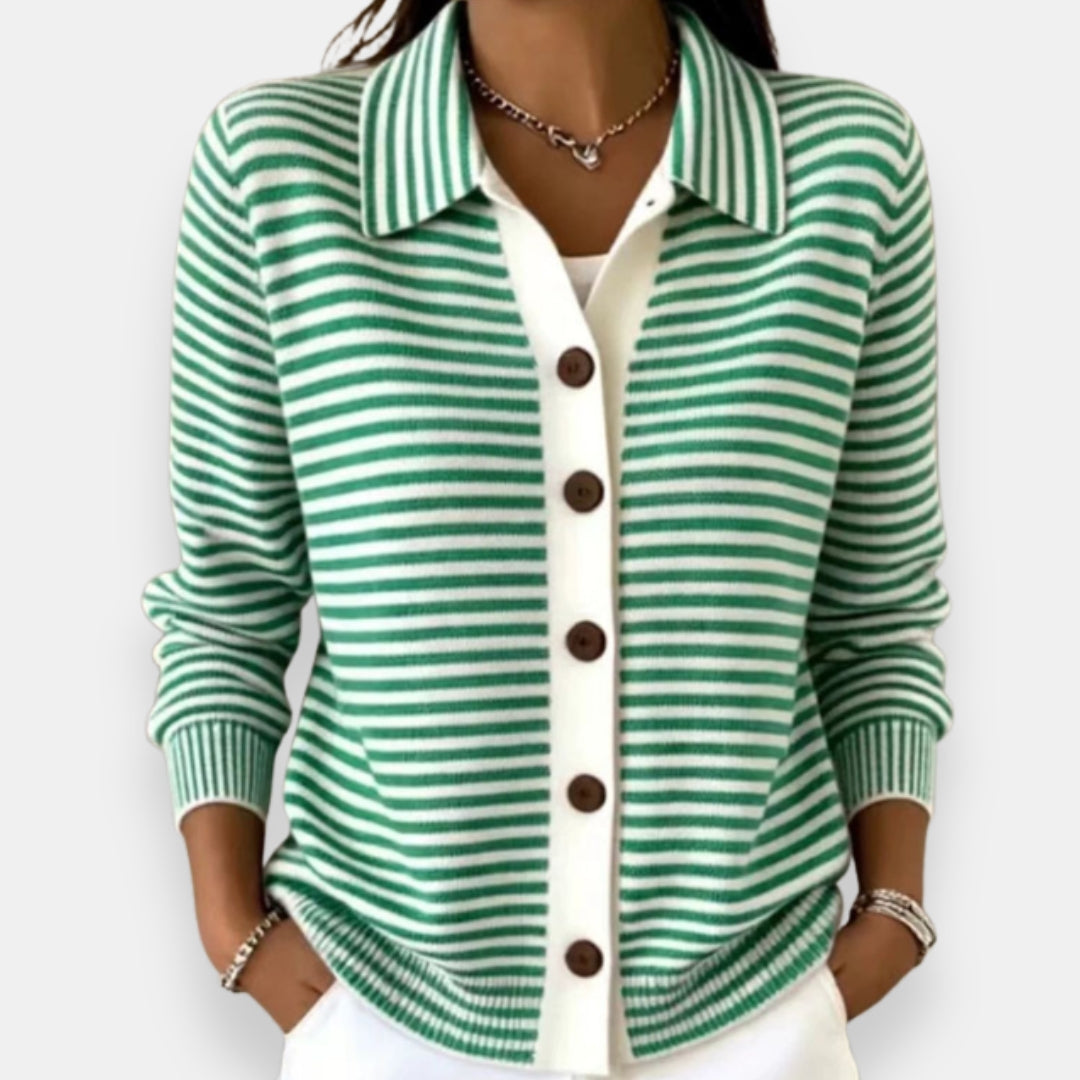 Richelle | Cardigan Rayé en Coton – Vert