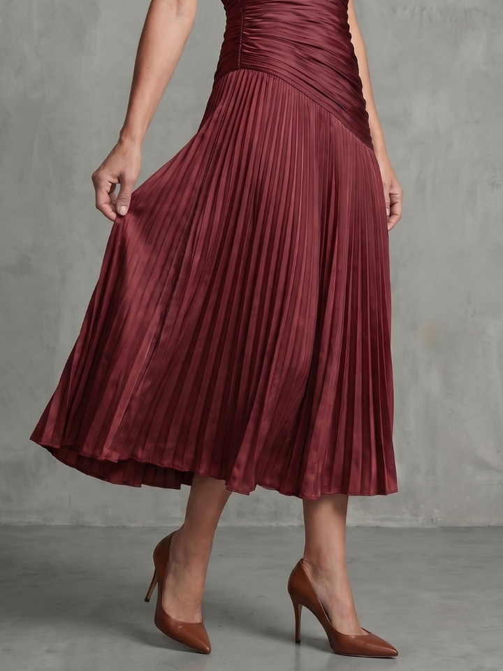 Theodora | Robe Midi Rayée à Taille Plissée
