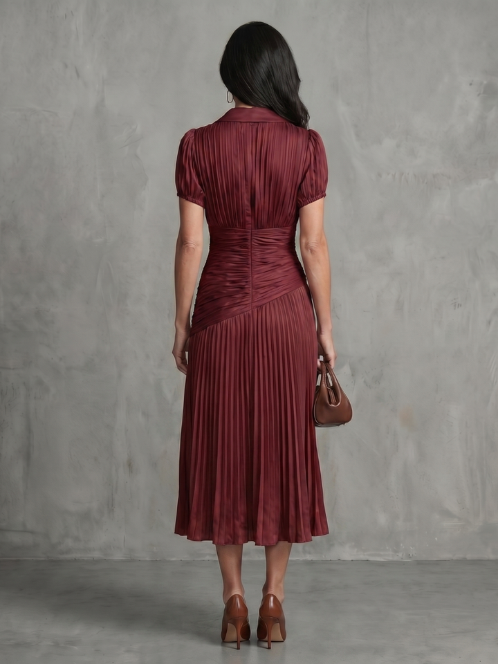Theodora | Robe Midi Rayée à Taille Plissée