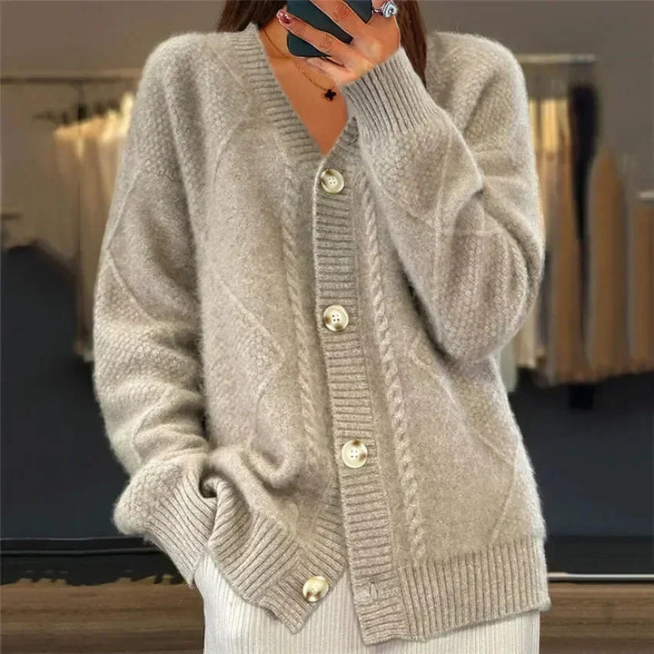 Aaliyah | Cardigan Boutonné Col V à Motif Losanges