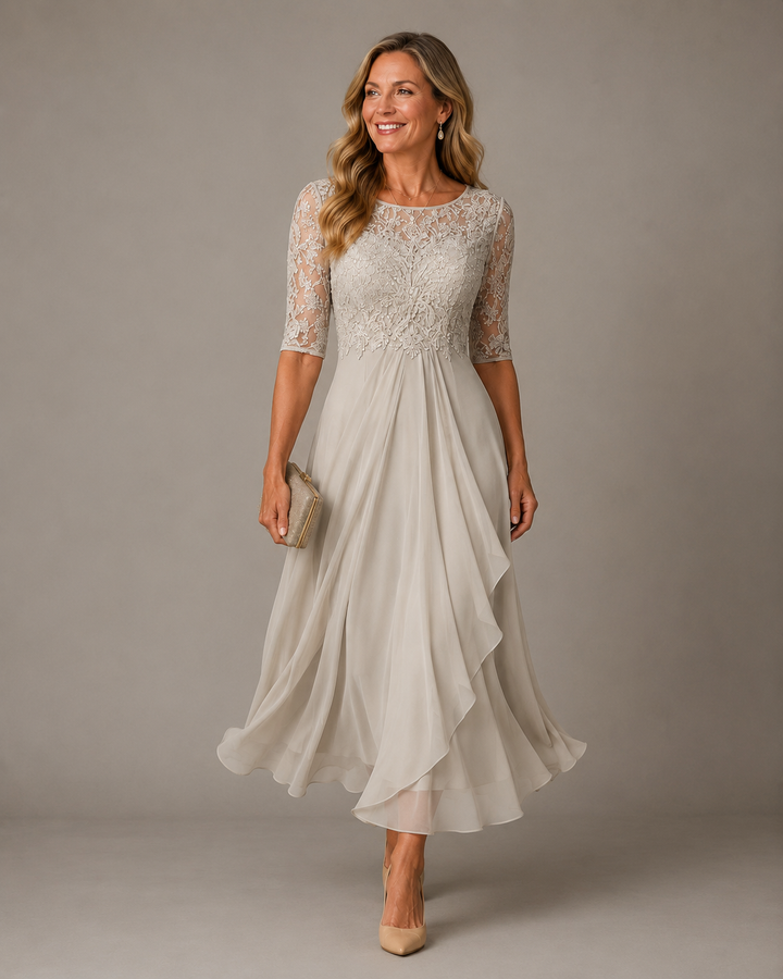 Rose Robe Midi en Dentelle