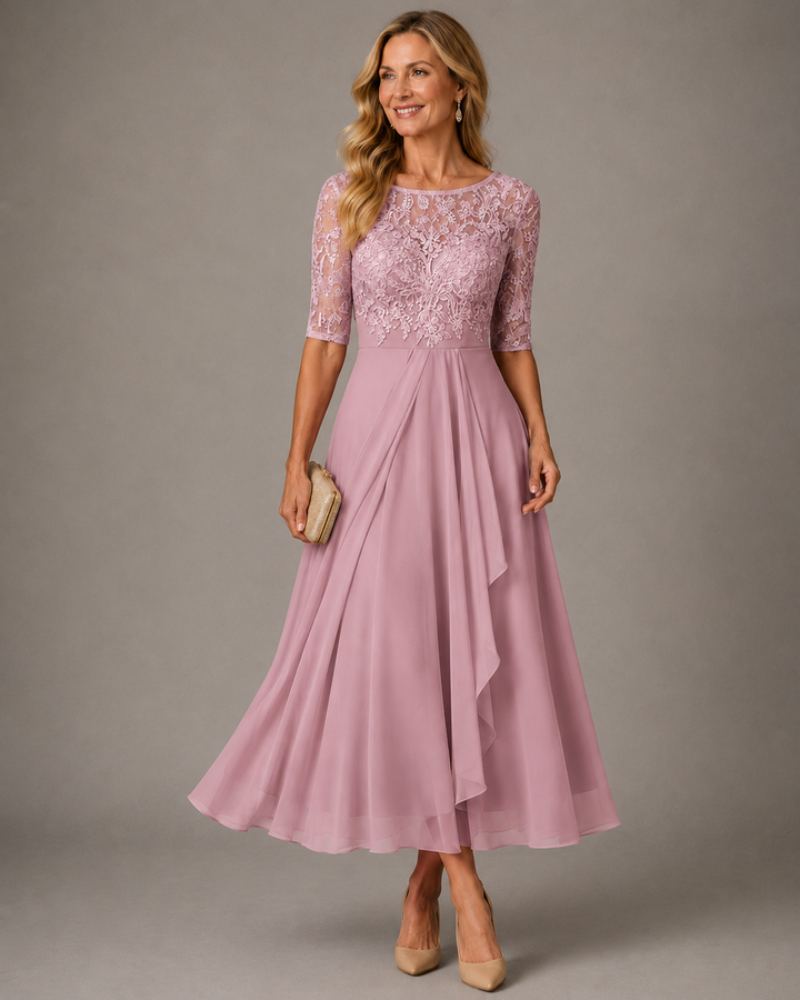 Rose Robe Midi en Dentelle