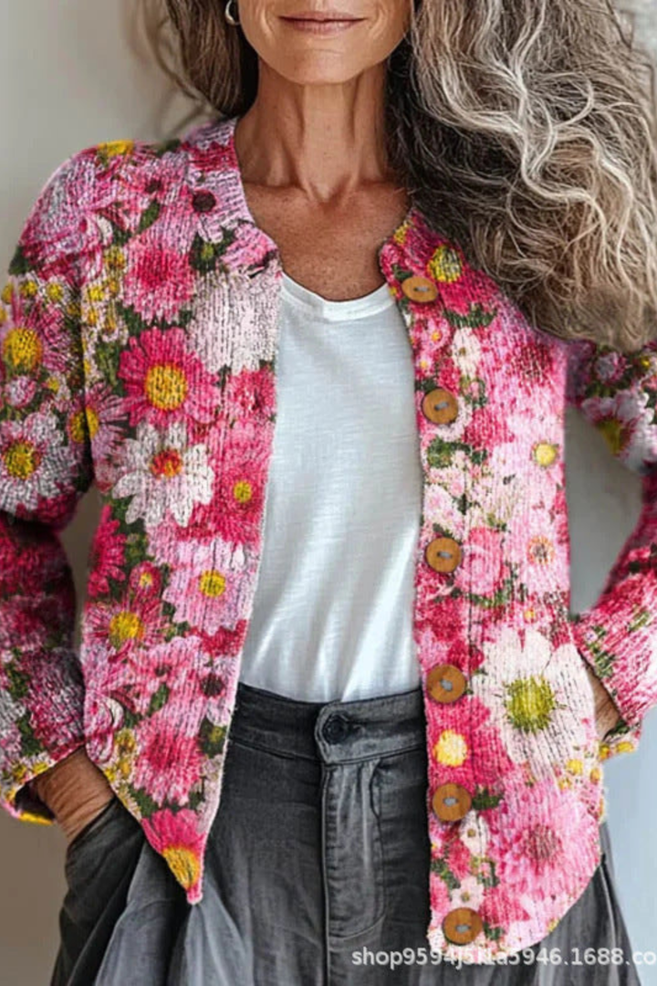 Petronella | Cardigan en Maille Patchwork Fleuri