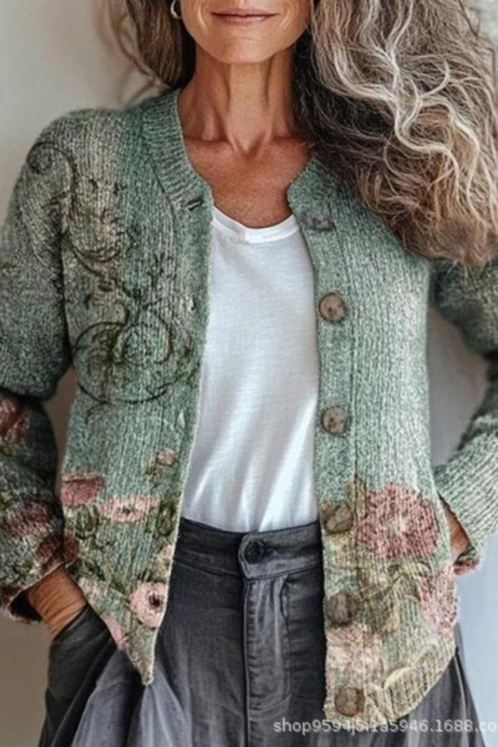 Petronella | Cardigan en Maille Patchwork Fleuri