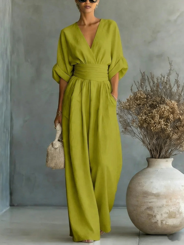 Robe Élégante en V, Dos Nu et Manches Fluides - Maison Élise