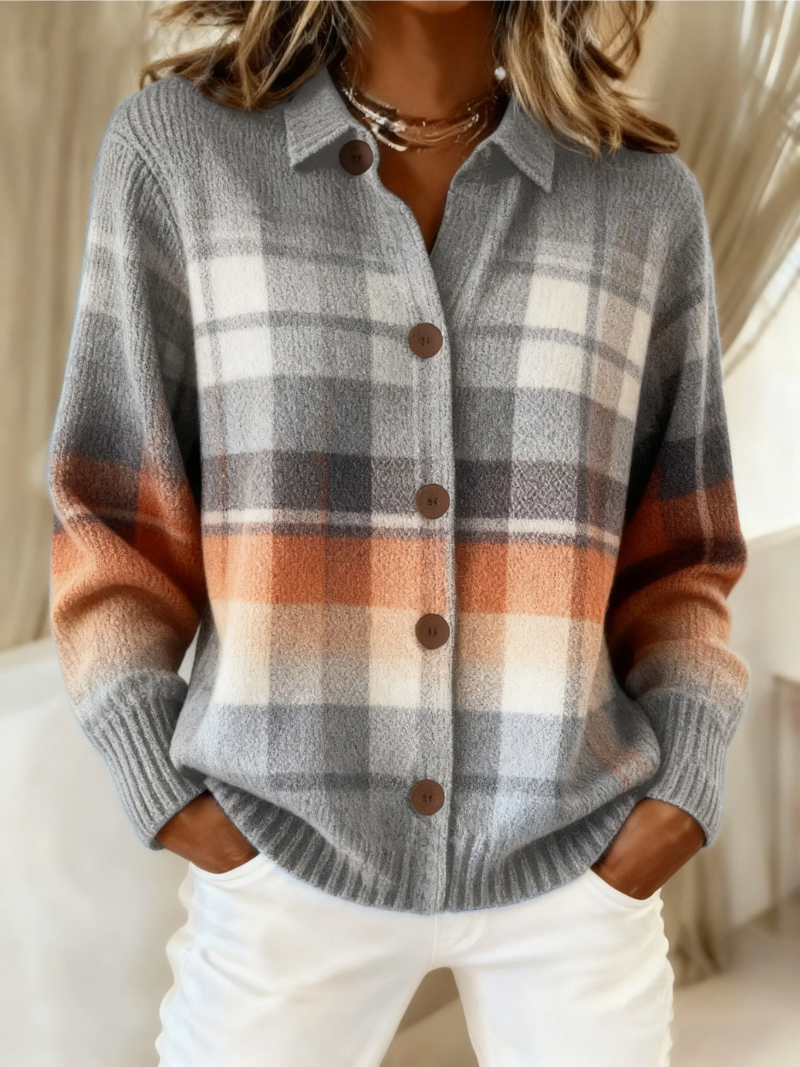 Marlene | Cardigan à Carreaux Ombré Chaud
