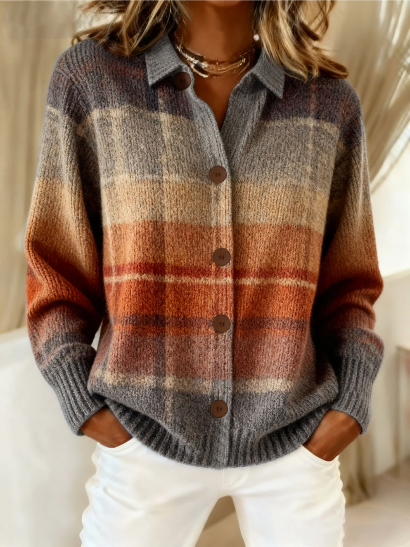 Edith | Cardigan à Carreaux Ombré d'Automne