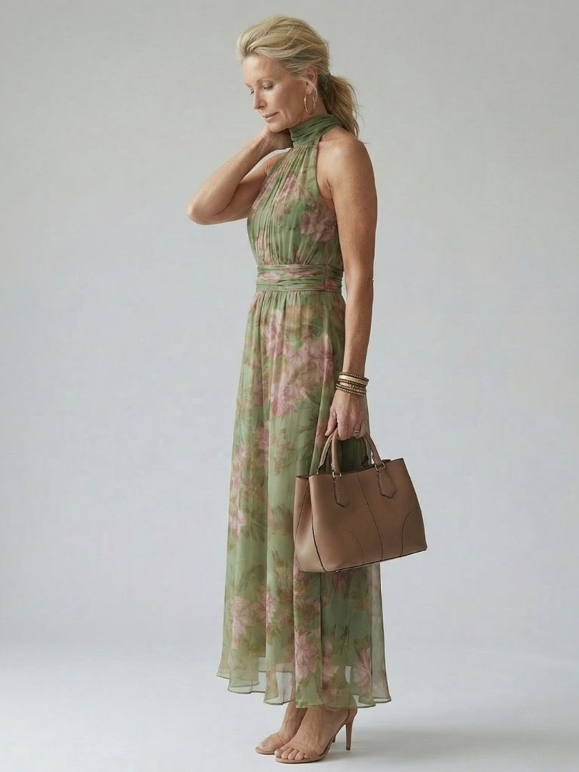 Maison Élise | Robe Midi à Encolure Halter Froncée Mirelle