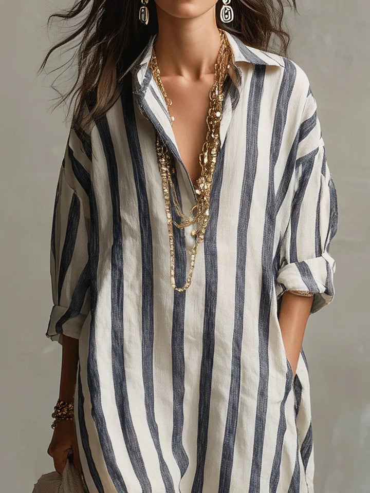 Scout | Robe Chemise Longue Rayée à Manches Longues et Poches
