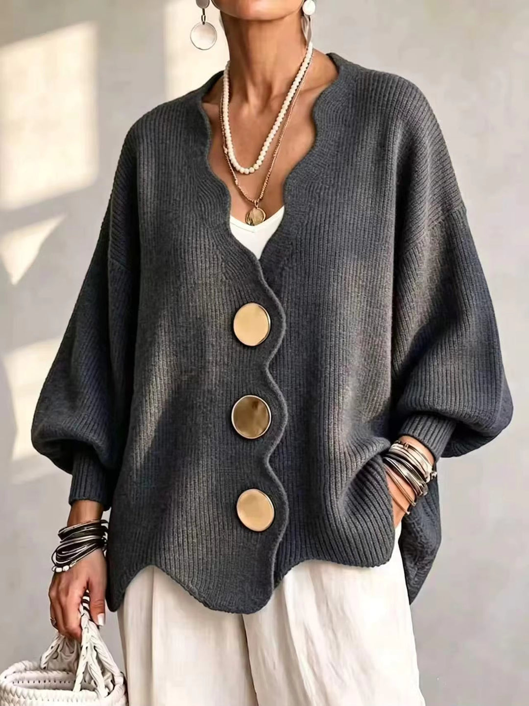 Carla | Cardigan Ample en Maille à Boutons
