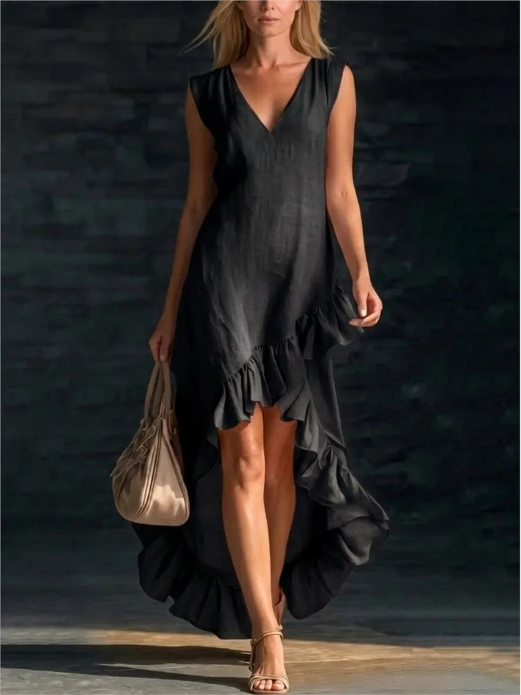 Rowan | Robe Longue Sans Manches à Ourlet Volanté
