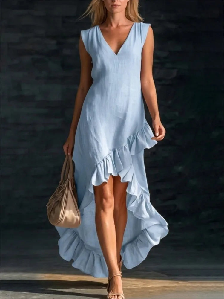 Rowan | Robe Longue Sans Manches à Ourlet Volanté