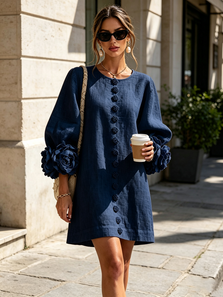 Aurora | Mini Robe Boutonnée à Poignets Fleuris
