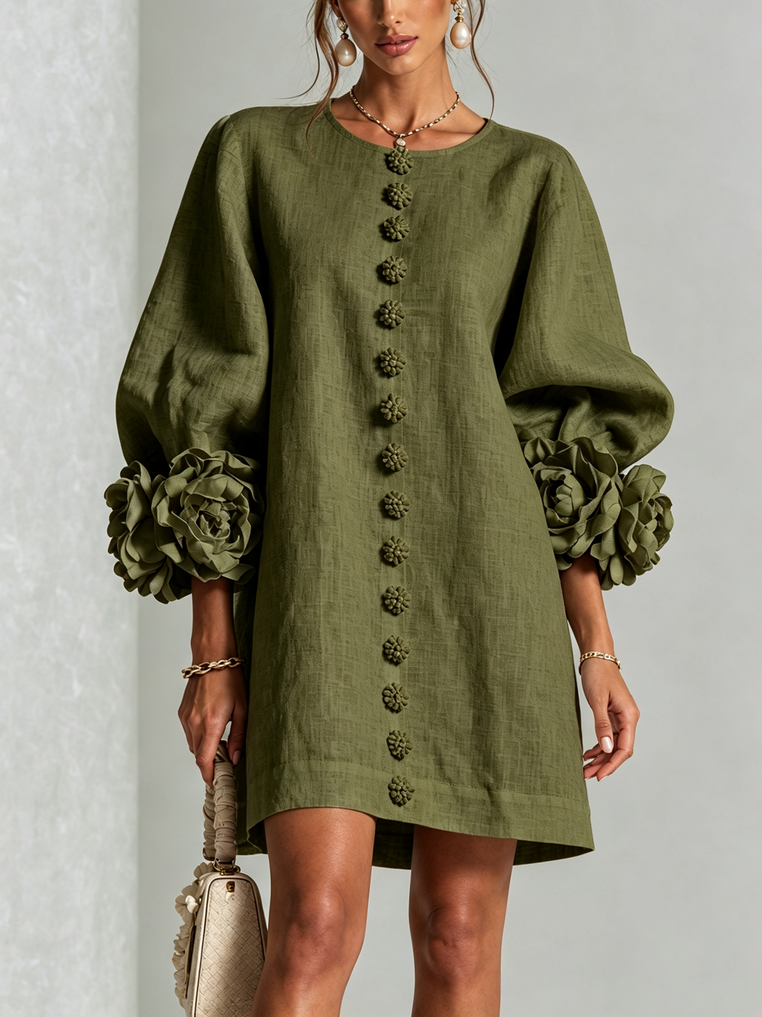 Aurora | Mini Robe Boutonnée à Poignets Fleuris