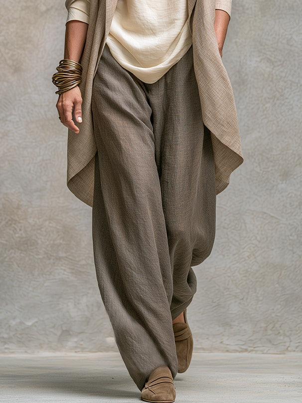 Constance | Ensemble Trois Pièces Beige et Gris, Décontracté à Superpositions avec Pantalon Palazzo, Élégant