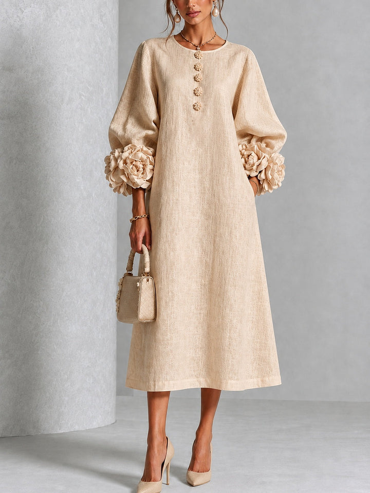 Rosanne | Robe Midi à Poignets Ornés de Roses