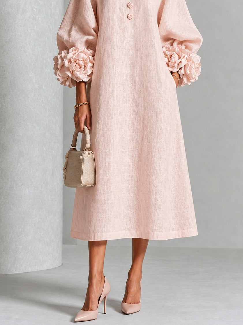 Rosetta | Robe Midi Boutonnée à Poignets Fleuris