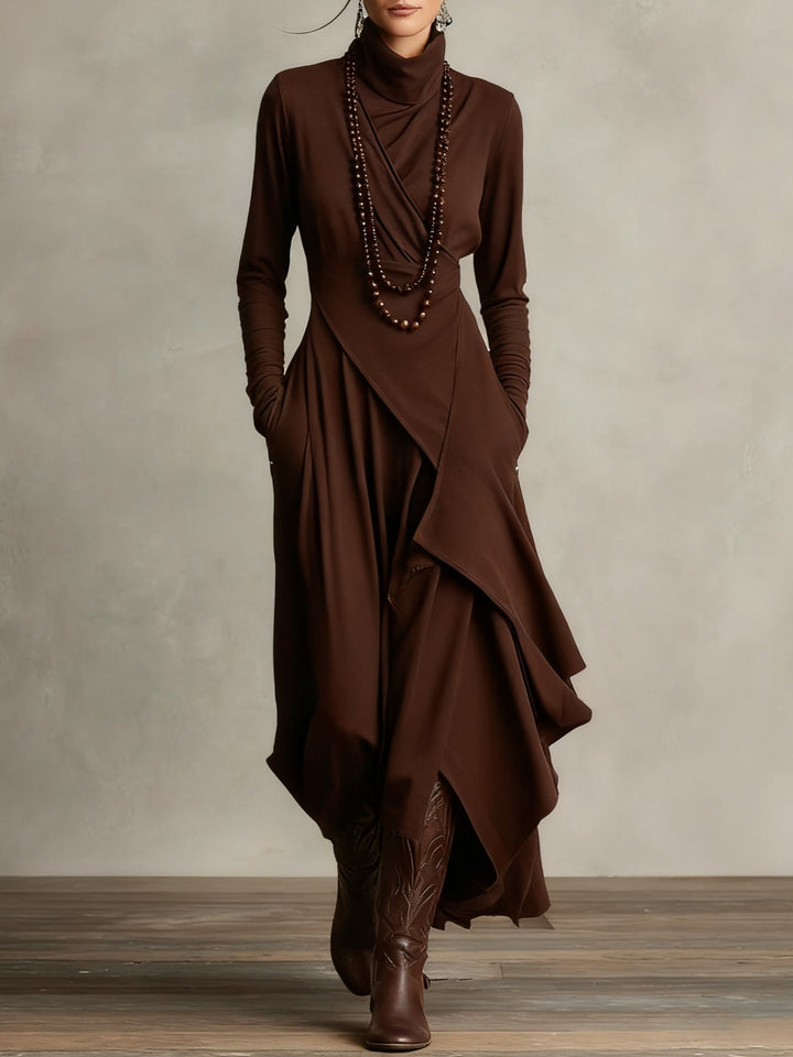 Lori | Robe Vintage Asymétrique à Col Roulé
