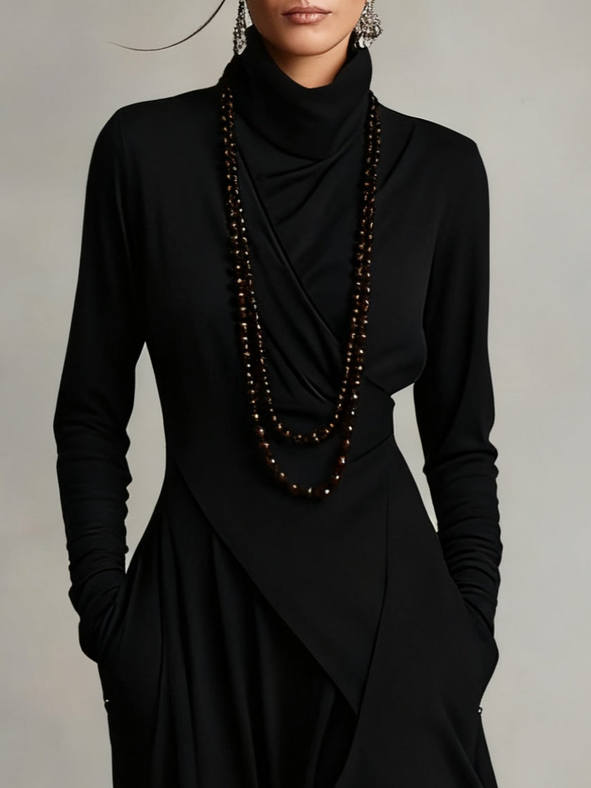 Lori | Robe Vintage Asymétrique à Col Roulé