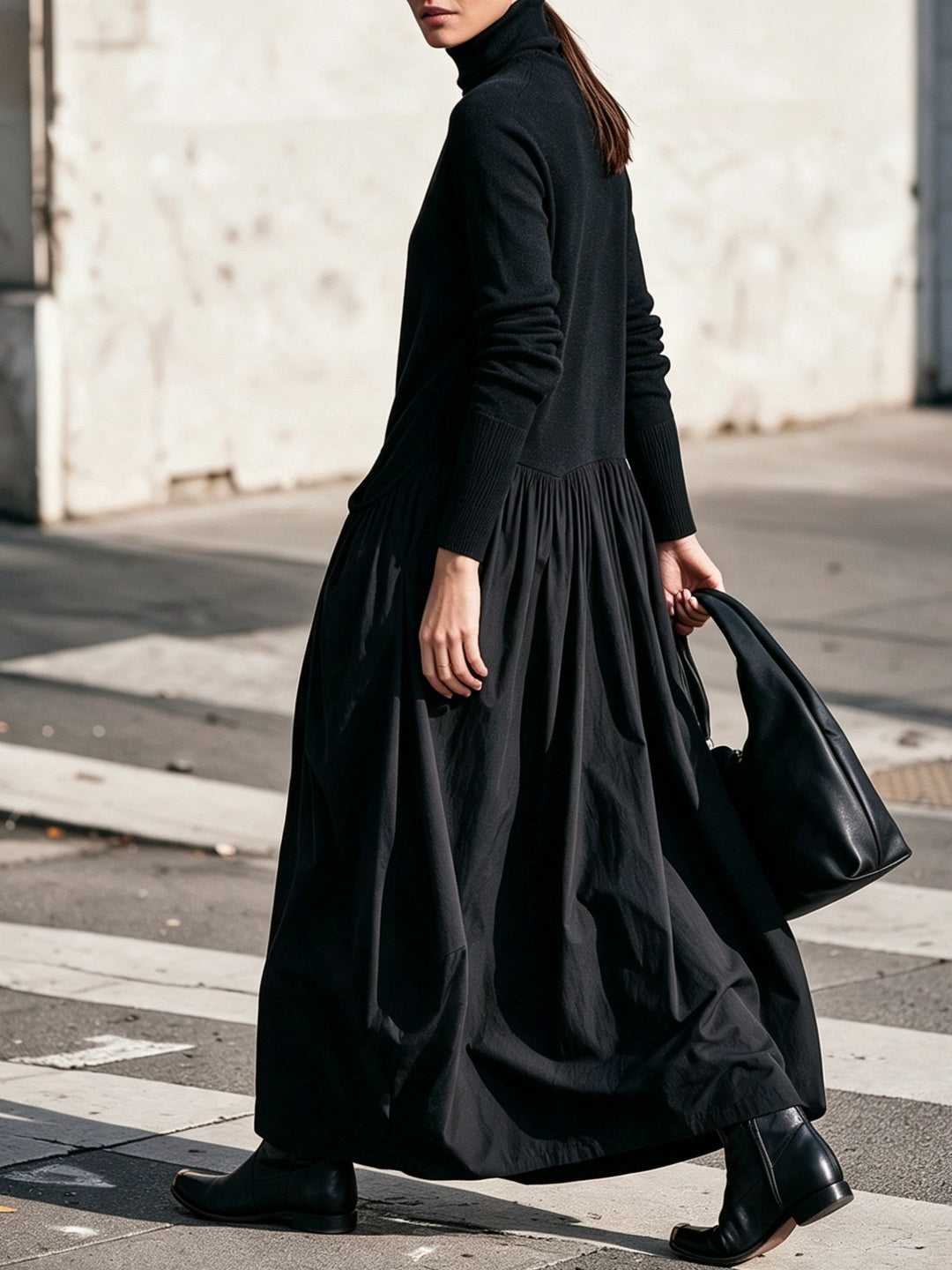 Robe Longue Oversize à Col Montant et Grandes Poches