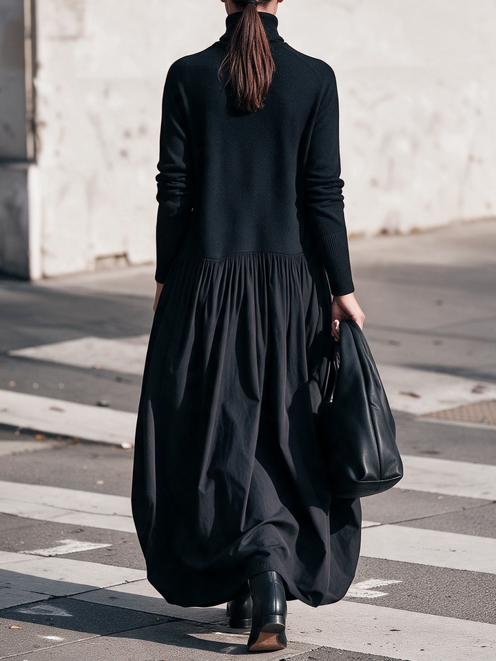 Robe Longue Oversize à Col Montant et Grandes Poches