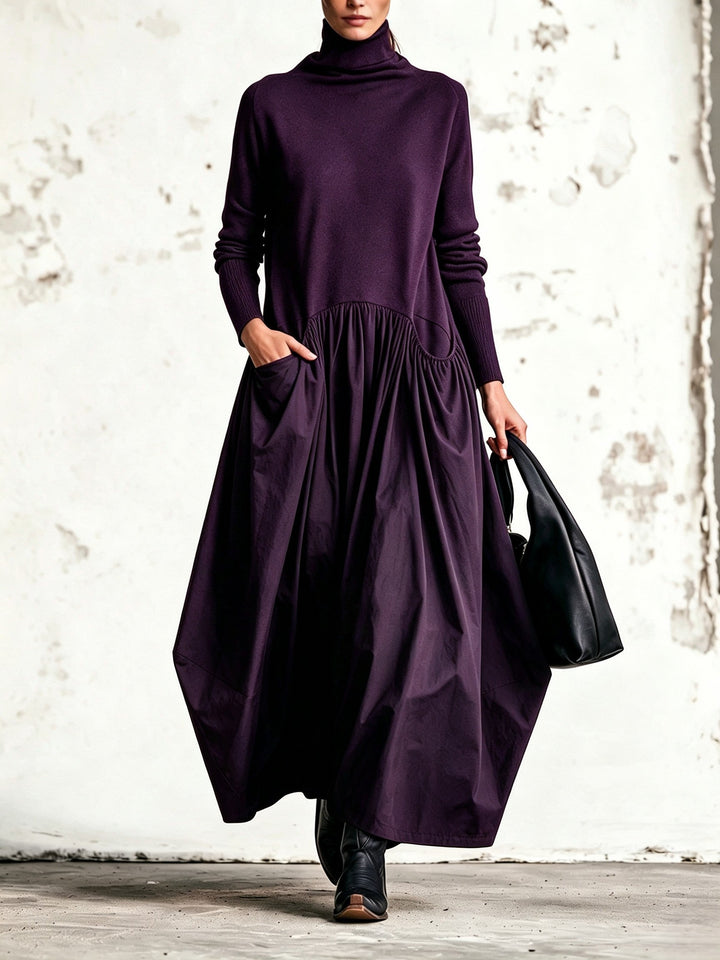 Robe Longue Oversize à Col Montant et Grandes Poches