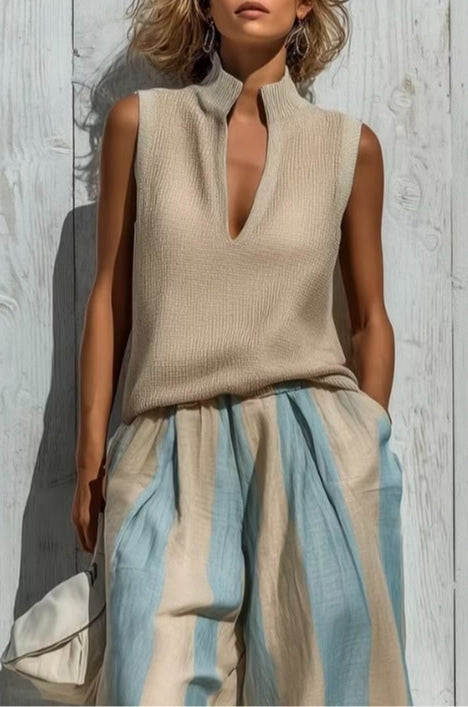 Ensemble Débardeur et Pantalon Ample Rayé